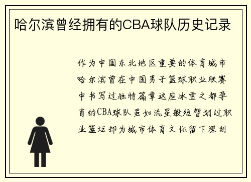 哈尔滨曾经拥有的CBA球队历史记录